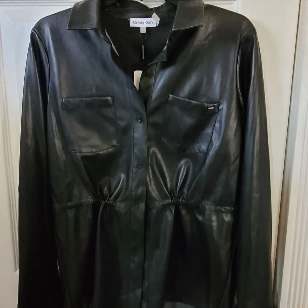 Calvin Klein Faux Leather Shirt Jacket. Small.